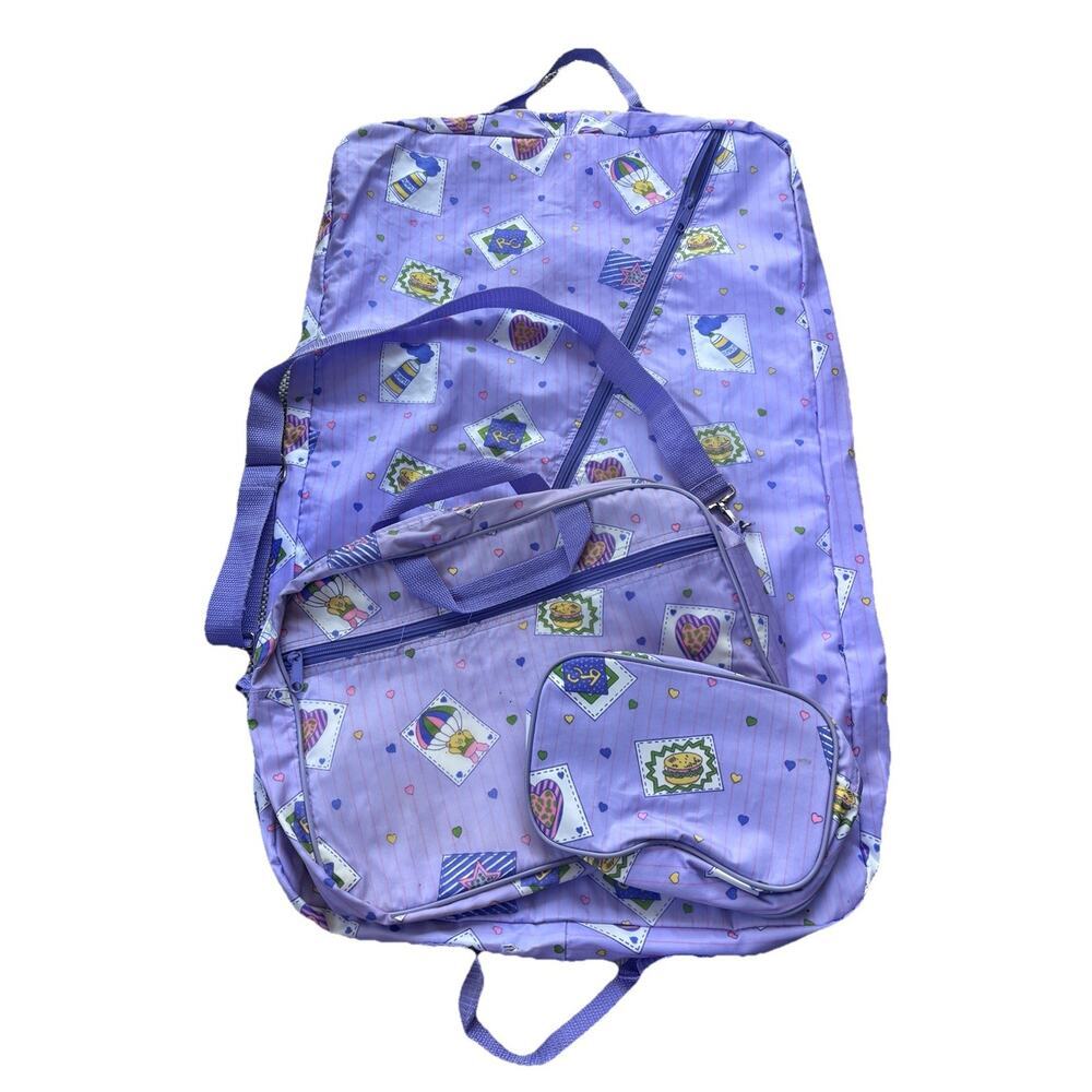 Vintage 90's Y2K Dance Travel Garment Bag Duffel Toiletry Zipper Purple Girls